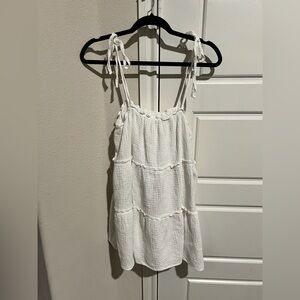 White gauzy tiered linen dress